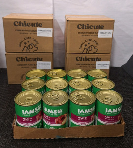 (1) Case Of (12) 13-Oz Cans Of IAMS Adult Beef & Rice Dog Food, Exp Sept 2025 & (4) Pet Blankets