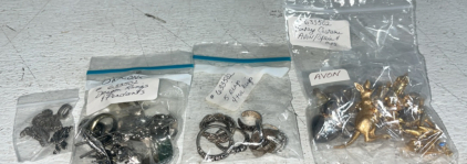 (1) Bag of Dragon Rings & Pendants (1) Bag of Rings & Toe Rings(1) Bag of Gold Costume Avon