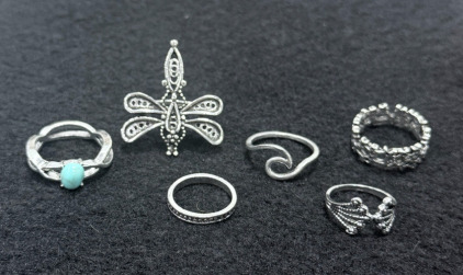 (6) Assorted Silver & Turquoise Rings