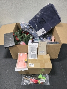 Assorted Item Amazon Box Including: iPhone Case, S25+ Case, Garden Hose Organizer, Silver Crafting Beads, UltraGlass Screen Protectors, Fireproof/Waterproof File Organizer Case, & More!