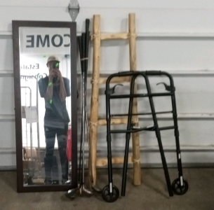 (1) Wooden Ladder (1) Walker (1) Mirror (1) Bundle of Golf Clubs