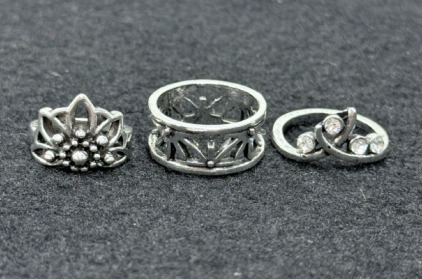 (3) Silver Rings- Unknown Size