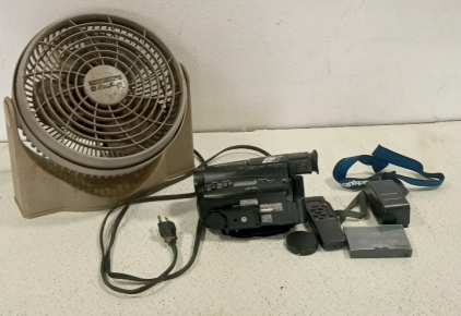 (1) Sony Camcorder With Accessories and (1) Air King Fan
