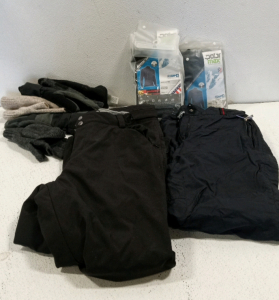 (2) Pairs of Snow Pants, (1) Pile of Gloves, (2) Packs of Thermal Shirts
