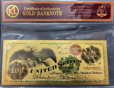 $100 24k Gold-Flake $100 Banknote , Serial GOLD 999999