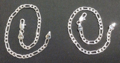 (2) 8" 925 Figaro Chain Link Bracelets