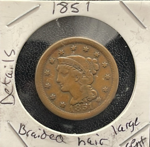 1851 Braided Hair Large Cent, United States, One Cent, Copper
