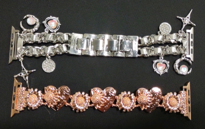 A 6&frac12;" Cosmic Cutie Charm Steel Bracelet Band For Apple Watch & A 6&frac12;" Women's Fancy Elastic Sunflower Heart Dressy Stainless Wristband for iWatch Series 9 8 7 6 5 4 3 2 SE