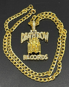 Death Row Records Pendant Necklace, Gold-tone, Rhinestones