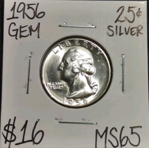 1956 MS65 Gem Silver Washington Quarter