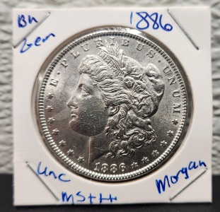 1886 Morgan Silver Dollar, Philadelphia Mint, 90% Silver