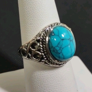 Size 6.75 Women's Turquoise Silver Toned Swirled Ring