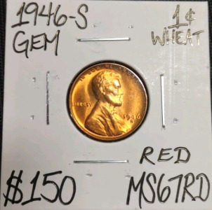 1946-S MS67RD Red Gem Wheat Copper Penny