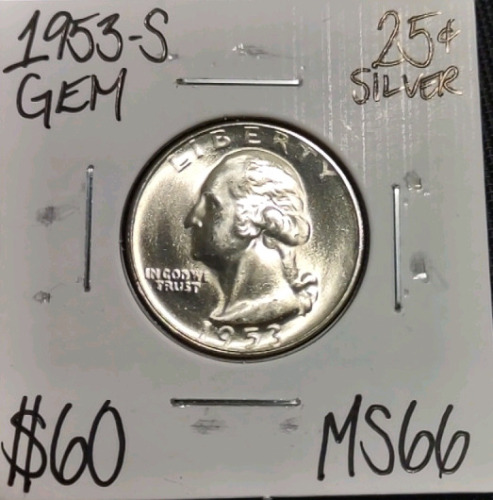 1953-S MS66 Gem Silver Washington Quarter