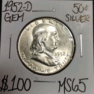 1952-D MS65 Gem Silver Franklin Half Dollar