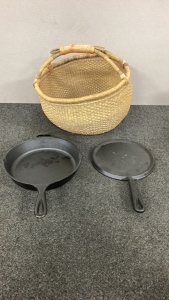 Lodge Cast Iron Skillet, Flat Skillet & Basket