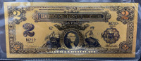 $2 Silver Certificate Design 24k Gold Flake Banknote, Serial M21, COA Included - 2