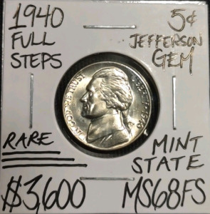 1940 MS68FS Rare Full Steps Gem Jefferson Nickel