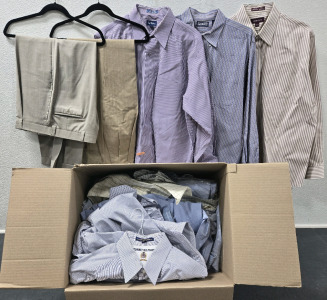 Box Full of Expensive Men's Dress Clothing Including Brands: Paul Frederick, Nordstrom, Tommy Hilfiger, & More!