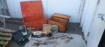 (1) Wood Toolbox & Workshop Tool Lot - Glue Gun Planers Hand Tools & More