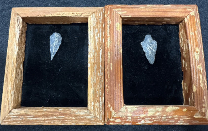 (2) Sterling Silver Arrowheads In Wood Frames