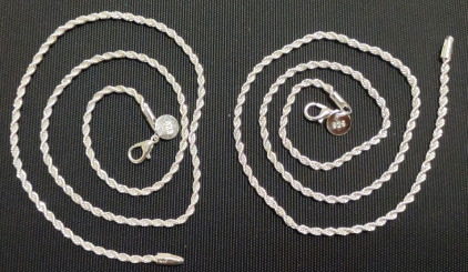 (2) 18" 925 Twisted Rope Chain Link Necklaces