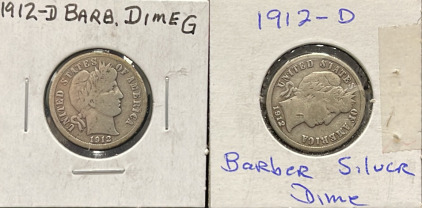 1912-D Barber Dime, United States, 90% Silver, Denver Mint
