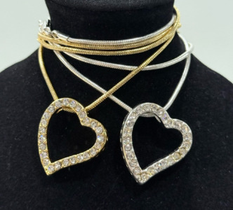 (2) Gold & Silver Heart Necklaces