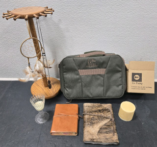 *New* Ducks Unlimited Zipper Carry Shoulder Bag, Vintage Wooden Spinning Necklace Holder, Leather Bound & Animal Skin Bound Note Books, & More!