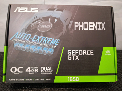 (1) ASUS Phoenix - NVIDIA GeForce GTX 1650 OC Edition Gaming Graphics Card (PCIe 3.0, 4GB GDDR6 Memory, HDMI, DisplayPort, DVI-D, 1x6-pin Power Connector, Fan Design)