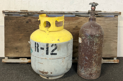 Vintage Mechanics Creeper, Refrigerant Tank & Oxygen Tank