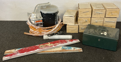 Paint Sprayer With Attatched Bucket, Small Hardware, Lockbox With Keys & Scrapers
