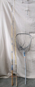Eagle Claw "Starfire" 7ft Troll8ng Rod, A Knight McGill Powerlight 8ft Fishing Pole, And A Rancher Landing Nets