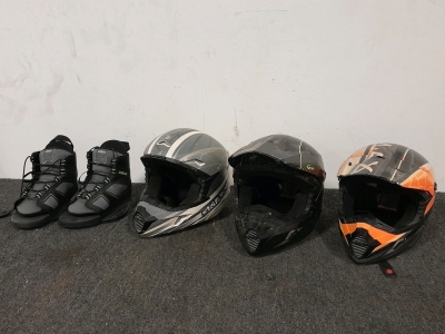 Jobe Wakeboard Binding Shoes & (3) Dirt Bike Helmets