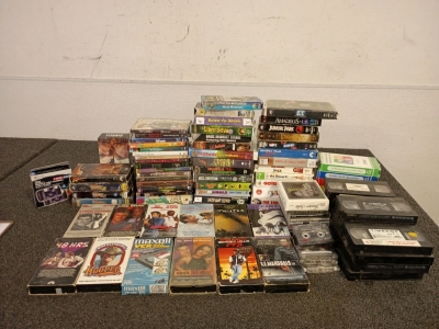 Assorted of VHS Movies, DVDS and Cassette Tapes