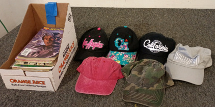 (6) Assorted Hats & Comic Books
