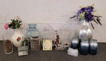 Decorations, Including Vases, And Birdhouses