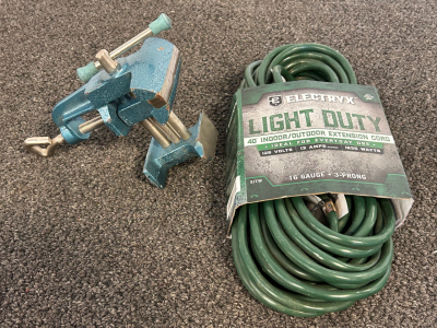 Small Blue Vise and 40' Indoor/ Outdoor Extension Cord
