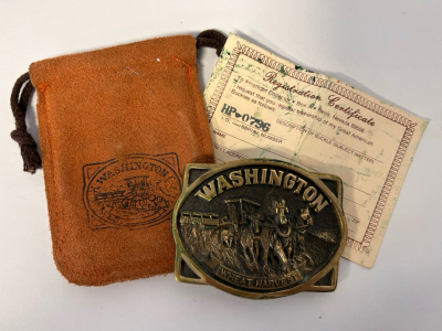 The Great American Buckle Collection Hand Cast in Solid Brass Buckle By Hertiage Mint LTD. With Certificate and Leather Pouch.