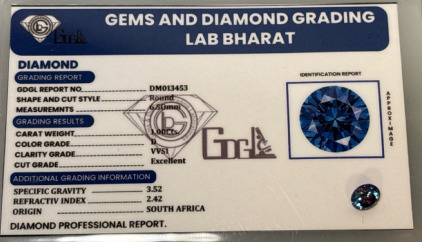 Beautiful Round 1 Carat Blue Diamond (Unverified)
