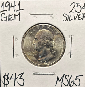 1941 MS65 GEM SILVER WASHINGTON QUARTER