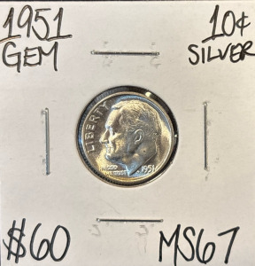 1951 MS67 Gem Sliver Roosevelt Dime