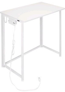 Folding Computer Desk with Power Outlets for Small Spaces, No-Assembly Space-Saving Home Office Desk, Foldable Computer Table Black Oak