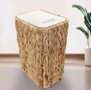 Small Trash Can with Lid, 3 Gallon Slim Trash Garbage Can Narrow Rubbish Waste Bin Basket with Press Top, Compact Woven Wicker Wastebasket Wastepaper Basket for Bathroom Bedroom Office, Yue Yue Sheng Neutral Botanical Plant Wall Art, And A Desk Lamp Shape