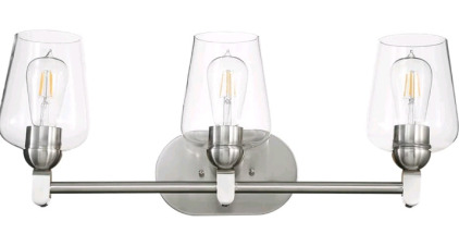 EURON Modern Style 3-Lights Vanity Mirror Light/Wall Sconce/Vanity Lighting Fixtures for Bathroom Kitchen & Living Room with Transparent Glass on Simple Brushed Nickel Frame（Exclude Bulb）And A BECLOG Ceiling Fans With Remote 42 Inch Black Ceiling Fan No L