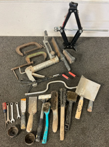 Scissor Jack, C Clamps, Scrapers, Brushes & More Tools
