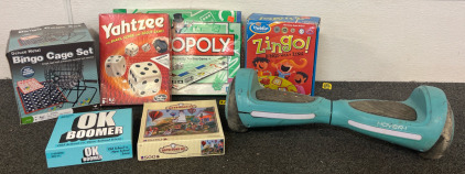 Hover-1 Hoverboard, Board Games Including Monopoly, Yahtzee, Bingo Cage Set & More