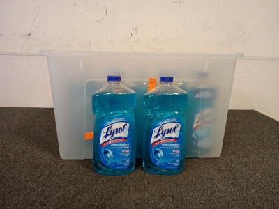 Tote full of Lysol Liquid Cleaner