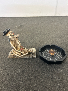 (2) Couple Love Skeletons Cheese Knife Holder And (2) Spider Web Spider Ash Trays