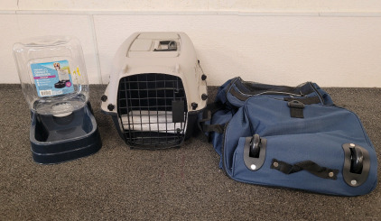 Compact Duffle Bag With Wheels, Pet Carrier, And Vibrant Life Gravity Waterer